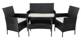 Havesofagruppe 2+1+1 og sofabord Malin sort glas,metal,polyrattan