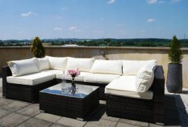 6-personers havesofa og sofabord Ronja brun glas,metal,polyrattan