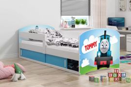 Børnesenge Tommy Train Med Madras Og Opbevaringskasse 160x80cm blå