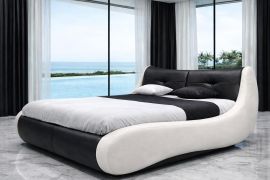 Seng Diamante sort-hvid høj moderne seng, 160-180 kunstlæder